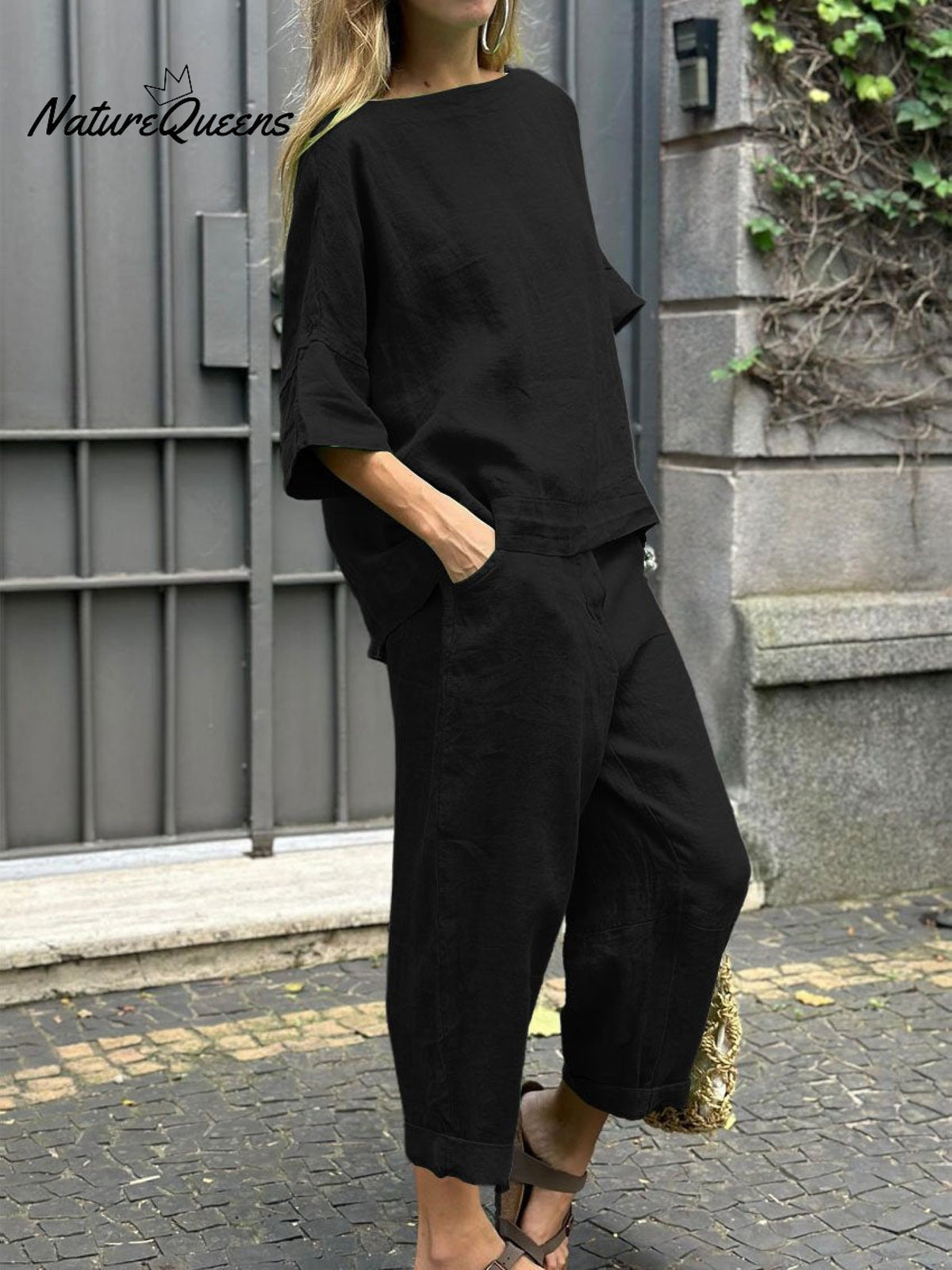 Women’s Casual Cotton And Linen Suit Black / S