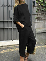 Women’s Casual Cotton And Linen Suit Black / S