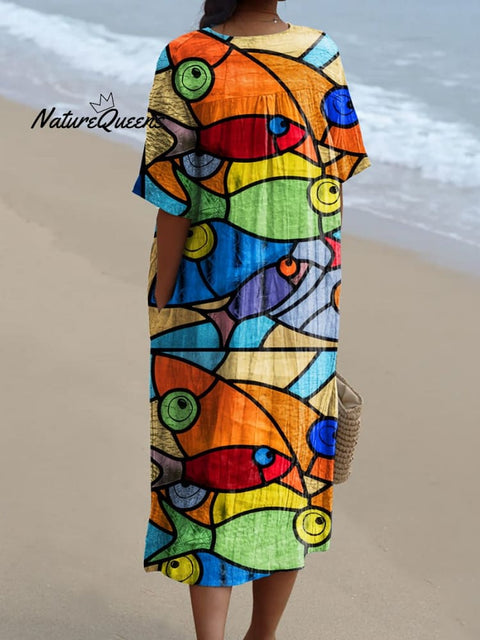 Women's Fish  Art Print  Casual Dress