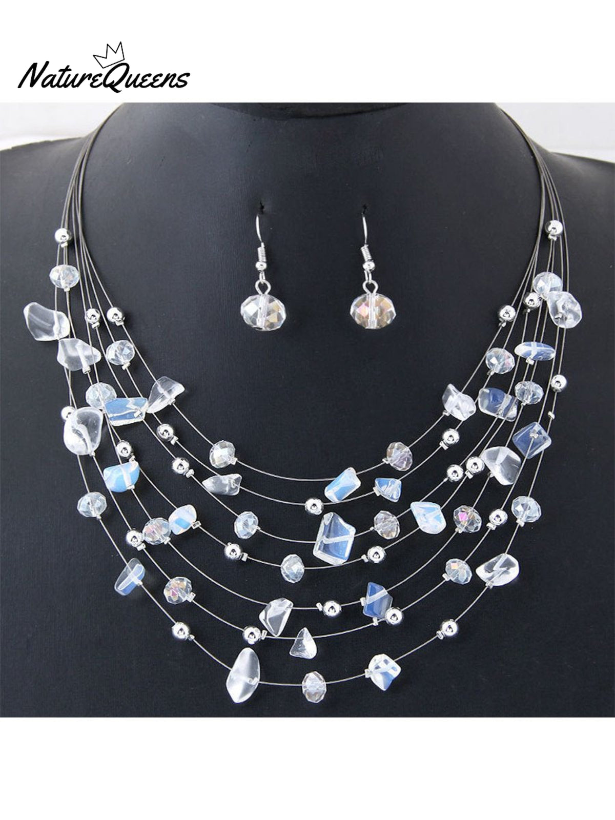 Bohemian Crystal Layered Necklace And Earrings Set White / Onesize