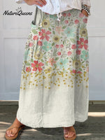 Women’s Flowers Gradient Background Casual Print Linen Elastic Waistband Pocket Skirt Multicolor / S