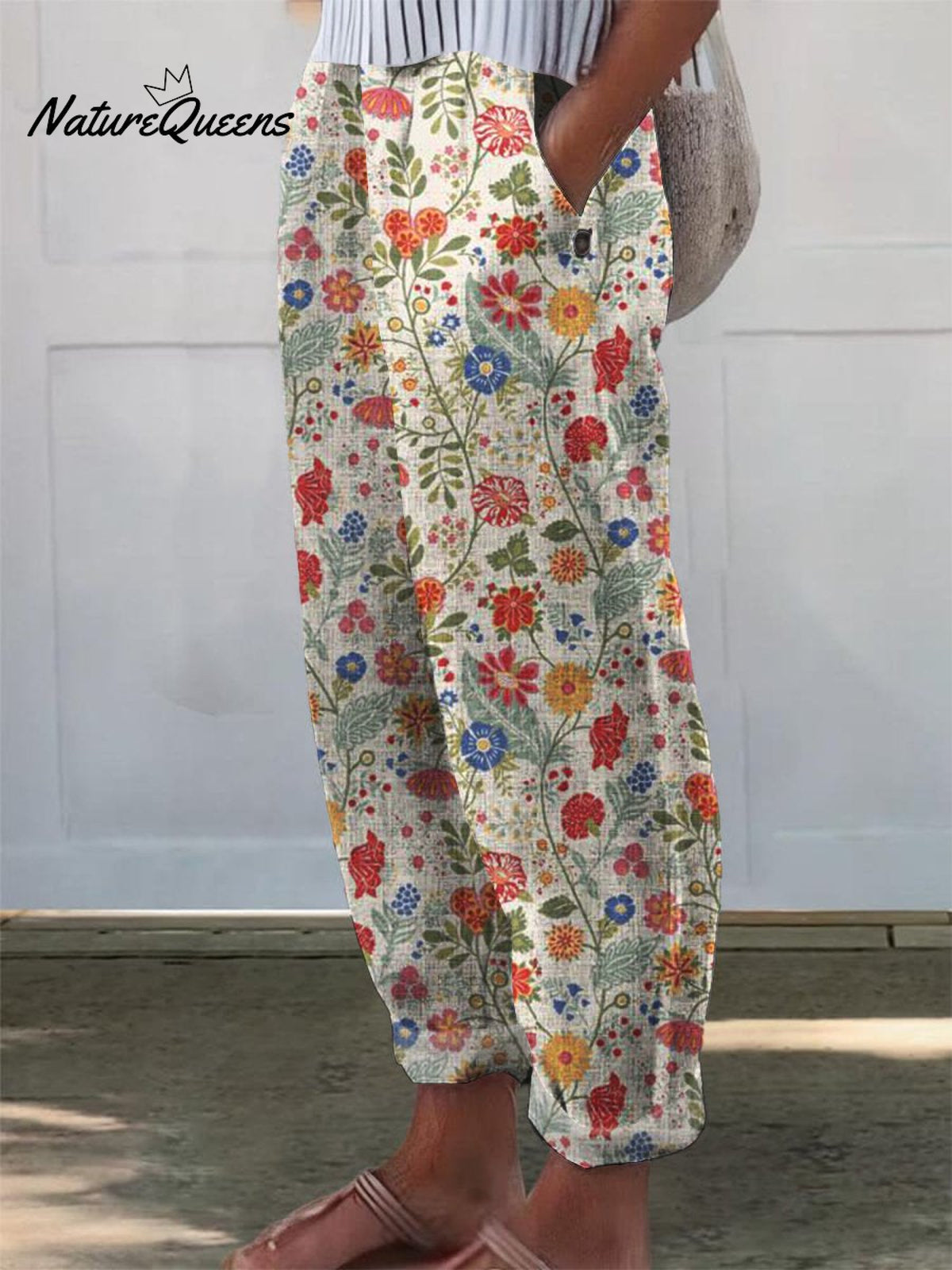 Women's Floral Art Printed Pocket Casual Pants