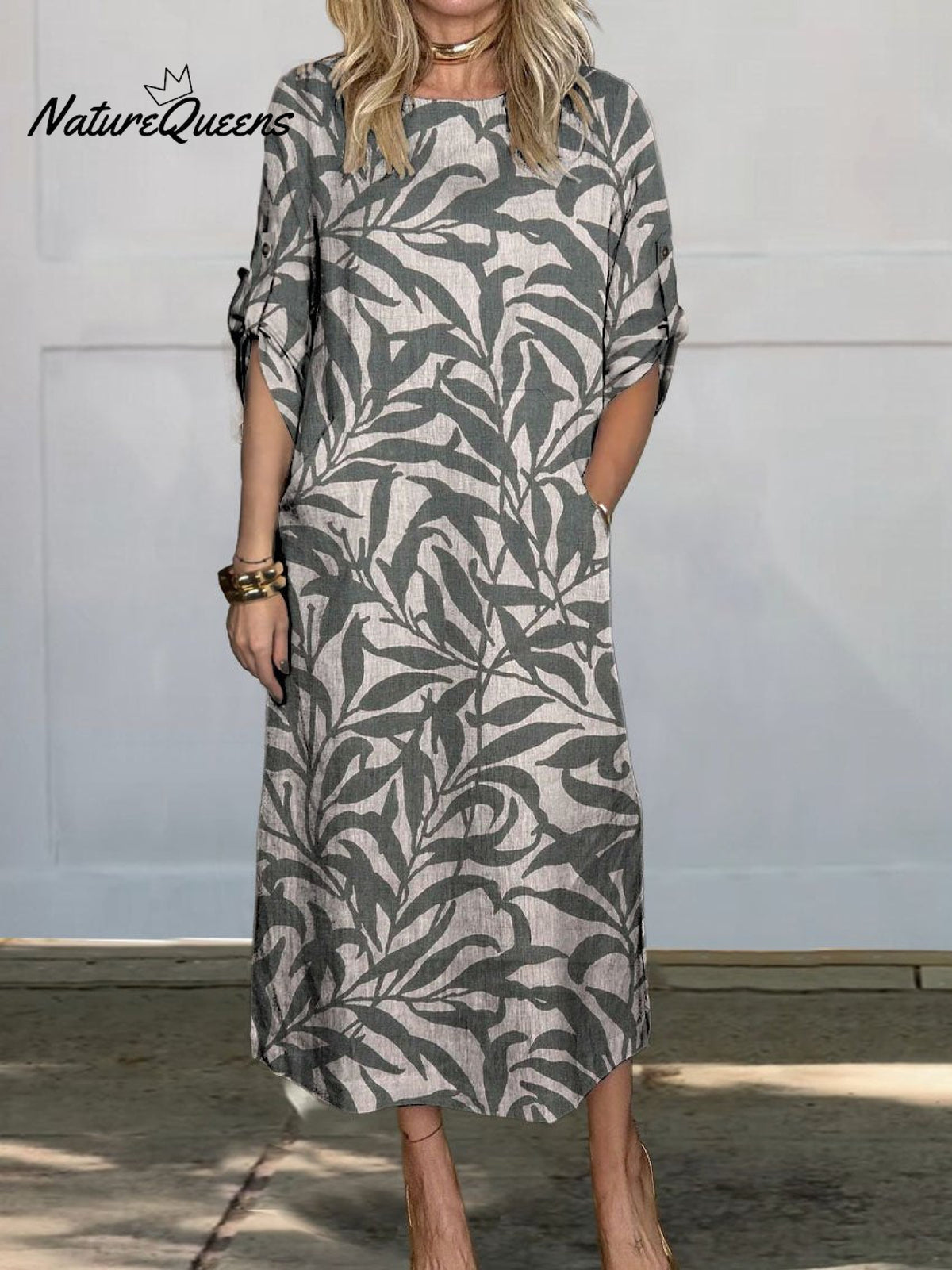 Women’s Art Print Comfortable Linen Pocket Dress Multicolor / S