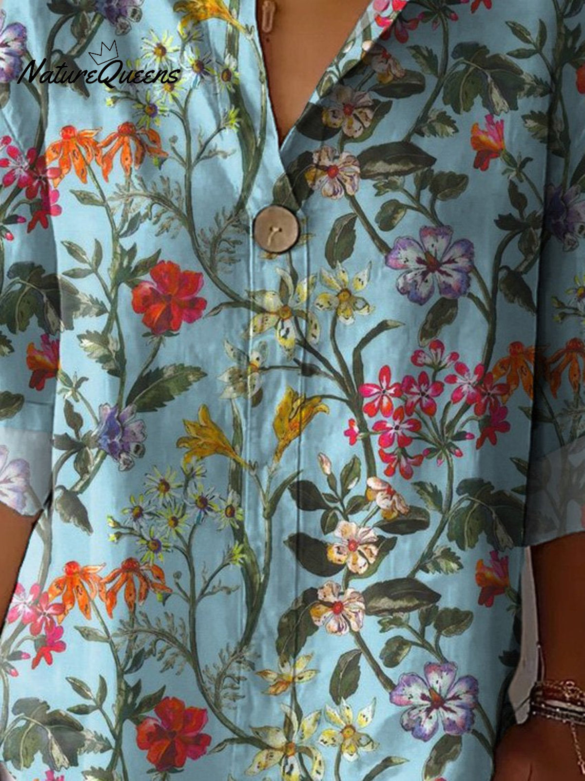 Colorful Summer Floral Pattern Printed Women's Casual Cotton Linen Shirt