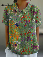 Women’s Flower Art Print Casual Cotton And Linen Shirt Multicolor / S
