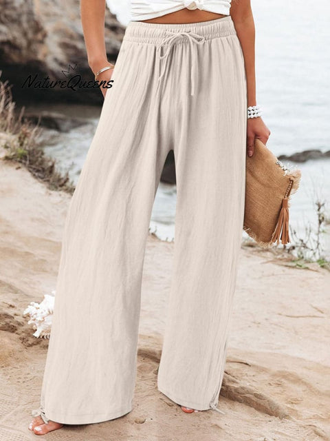 Women’s Cotton And Linen Wide Leg Casual Pants Almond / S