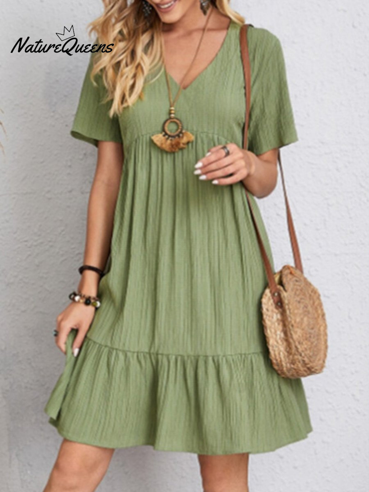 Flowing Dresses In Cotton And Linen Green / S