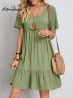 Flowing Dresses In Cotton And Linen Green / S