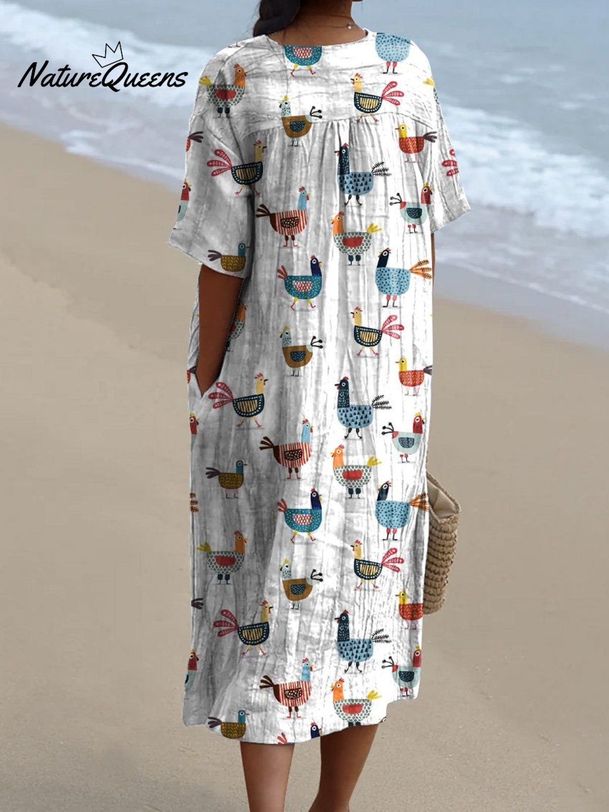 Lovely Cartoon Hen Pattern Printed Women's Flowy Dress