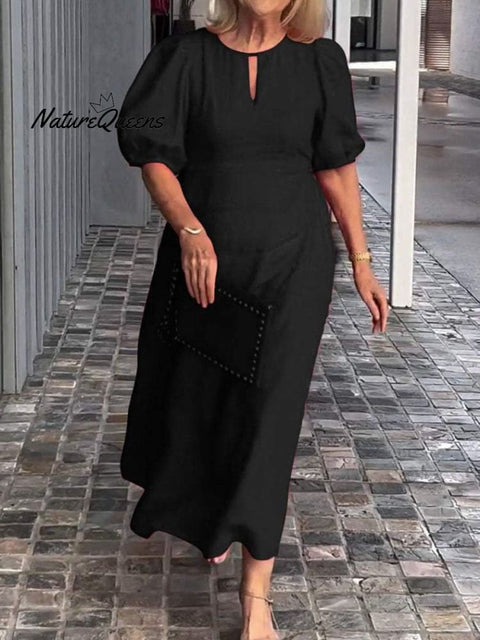Women's Solid Color Loose Elegant Casual Puff Sleeves Dress