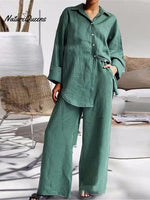 Women’s Nine - Quarter Sleeve Shirt And Trousers Two - Piece Suit Green / S