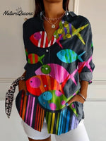 Women's Fish Art Print Casual Cotton Shirt