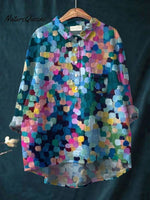 Women's Abstract Art Print Casual Cotton And Linen Shirt