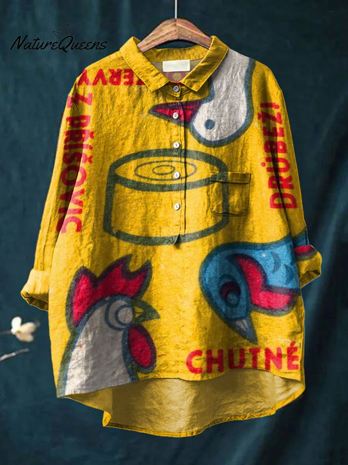 Women's Vintage Farm Animals Chicken Rooster Art Print Casual Cotton And Linen Shirt