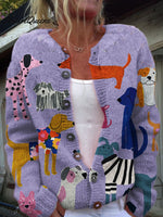 DogArt Print Buttoned Cardigan Sweater