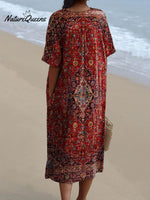 Women's Vintage Art Print Flowy Dress