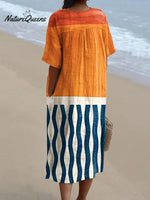 Women's Color-blocking Watercolor Splash Fluid Art Print Flowy Dress