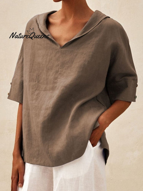 Women’s Casual Linen V-Neck Shirt Khaki / S