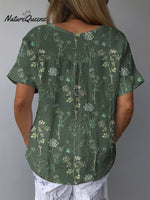 Women’s Retro Floral Art Print Casual Cotton And Linen Shirt