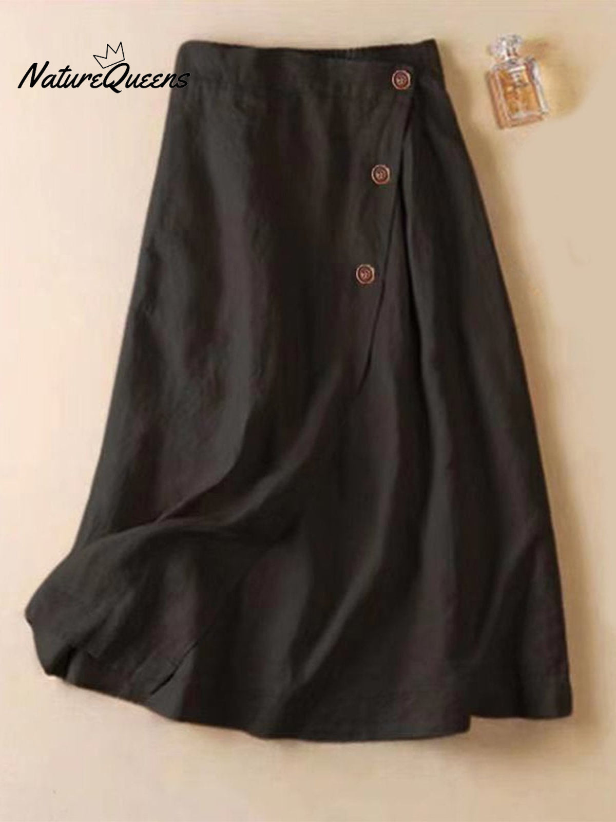 Women’s Summer Cotton And Linen Mid-Length Skirt Black / M
