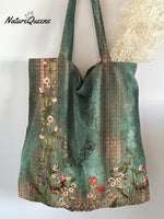 Retro Floral Art Print Linen Tote Bag