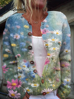 Lovely Meadows Floral Pattern Print Buttoned Cardigan Sweater