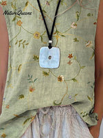 Women’s Retro Elegant Floral Art Print Casual Cotton And Linen Tank Top