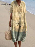 Women's Retro Waves Seabirds Japanese Art Graphic Print Flowy Dress