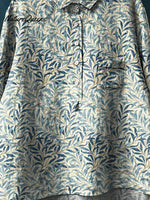 Women's Vintage Floral Art Print Casual Cotton And Linen Shirt