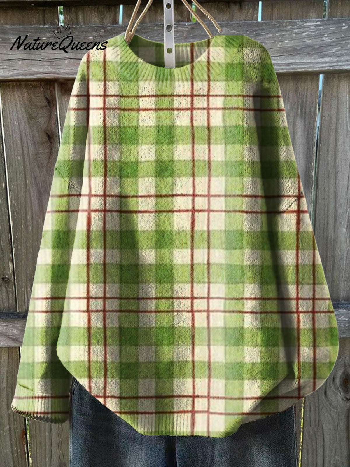 Fresh Green Plaid Art Print Knit Pullover Sweater