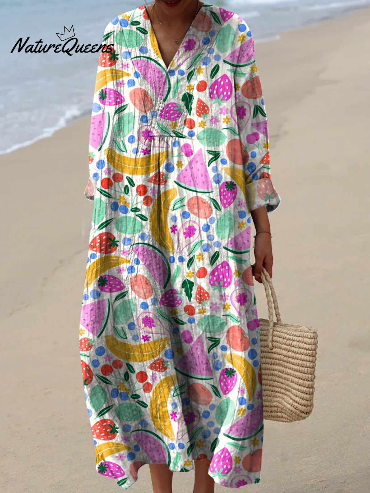Summer Fruit Repeat Pattern Printed Women's Flowy Dress