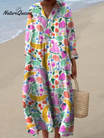 Summer Fruit Repeat Pattern Printed Women's Flowy Dress