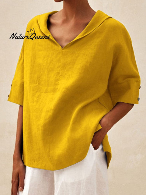 Women’s Casual Linen V-Neck Shirt Yellow / S