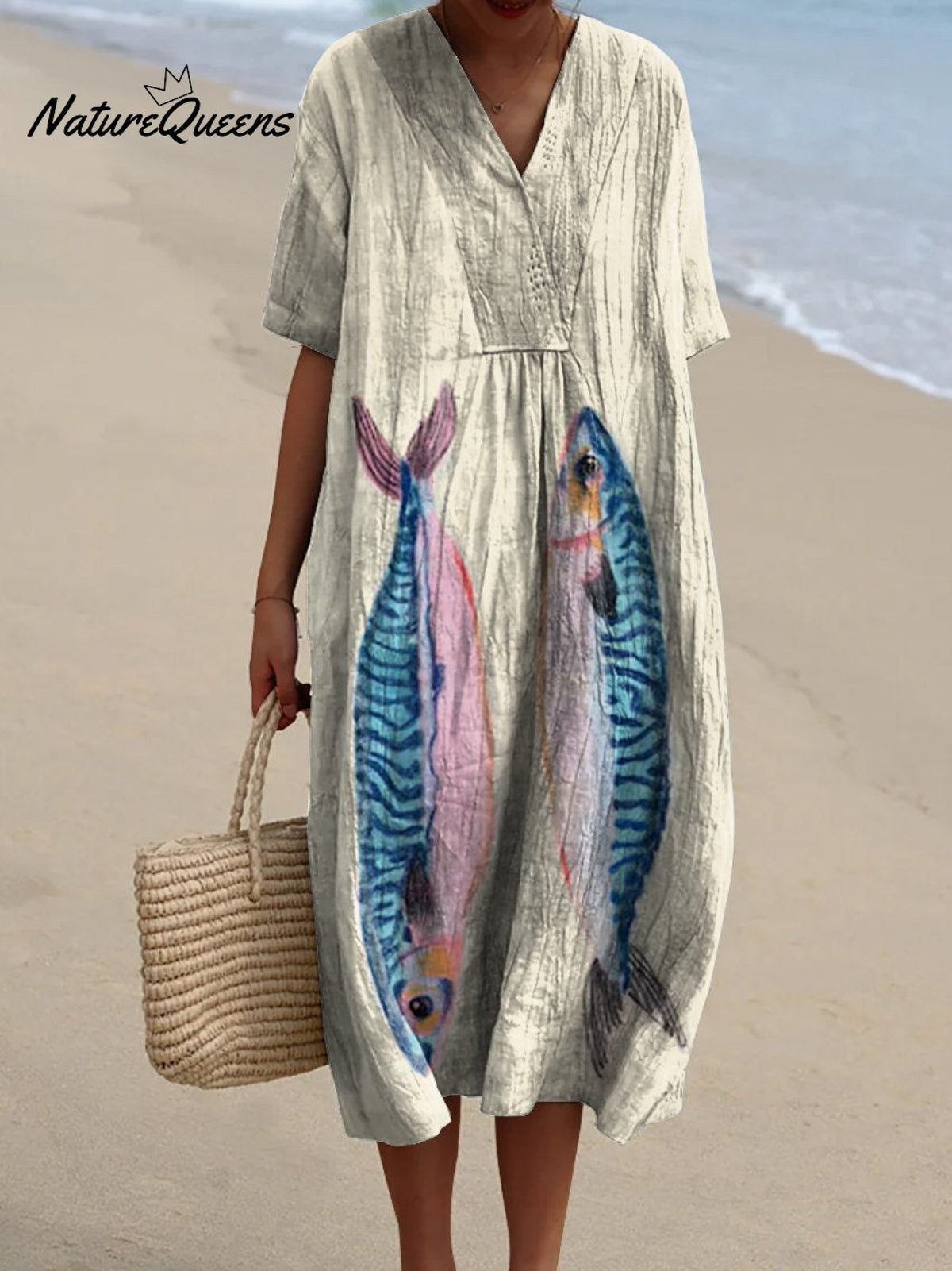 Women's Fish Mackerel Vintage Fish Art Vintage Print Flowy Dress
