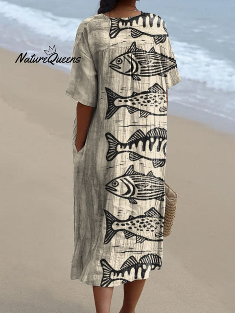 Sea Fish Art Printed Women's Flowy Dress