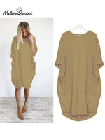 Women’s Solid Color Loose Elegant Casual Long - Sleeved Pocket Dress Khaki / S