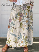 Women’s Flower Art Print Linen Pocket Skirt Multicolor / S