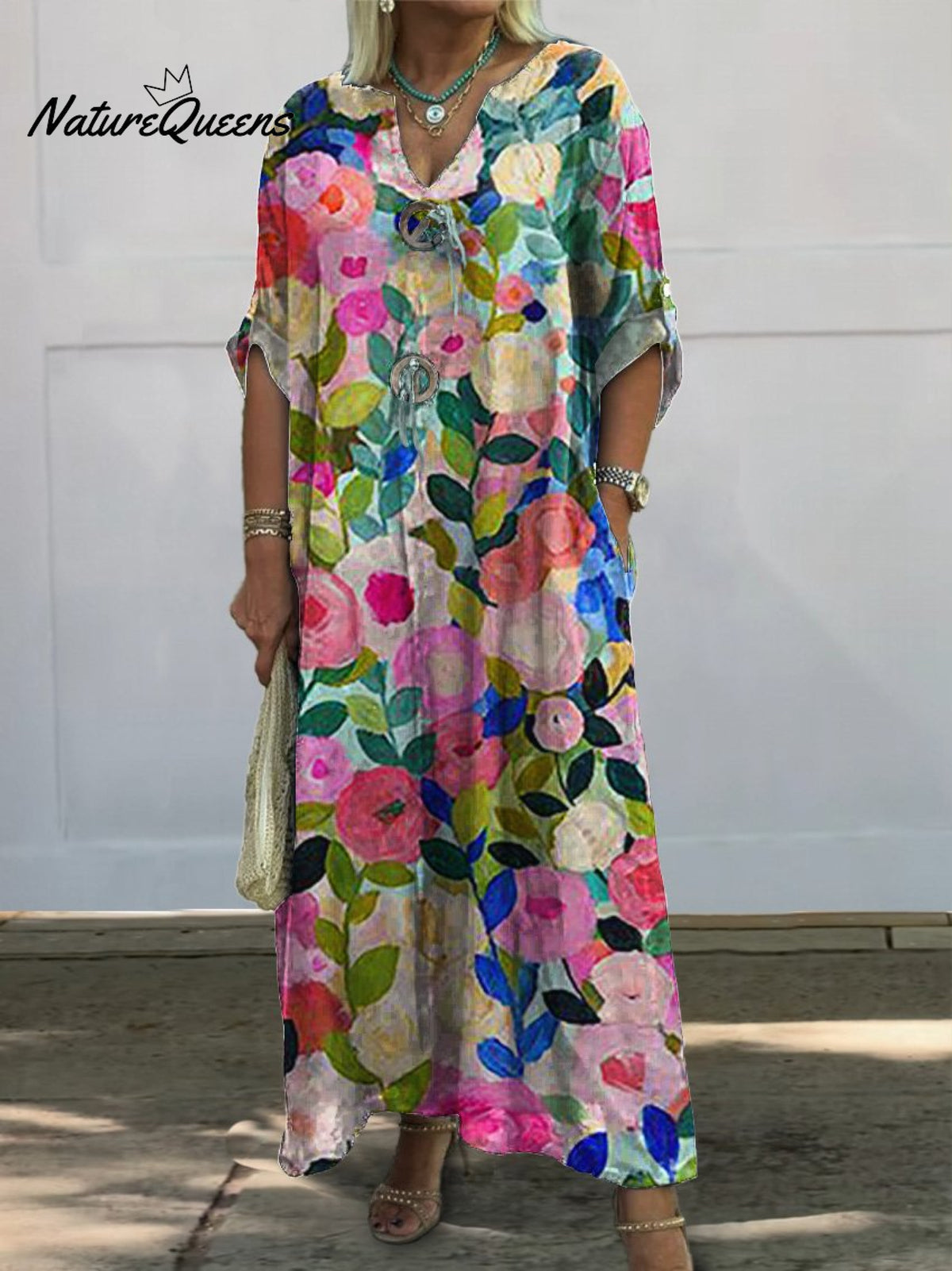 Colorful Spring Floral Garden Printed Women's Pocket Cotton Dress