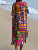 Women's Vintage Ethnic Pattern Art Print Flowy Dress