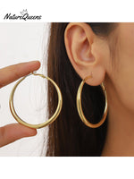 Geometric Metal Shape Plain Hoop Earrings