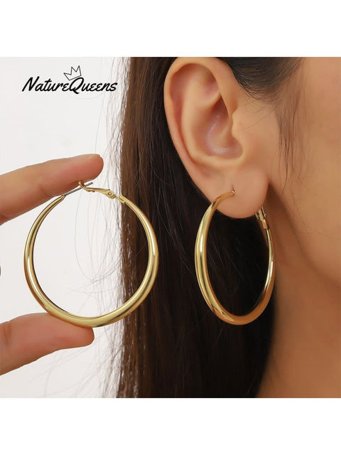 Geometric Metal Shape Plain Hoop Earrings