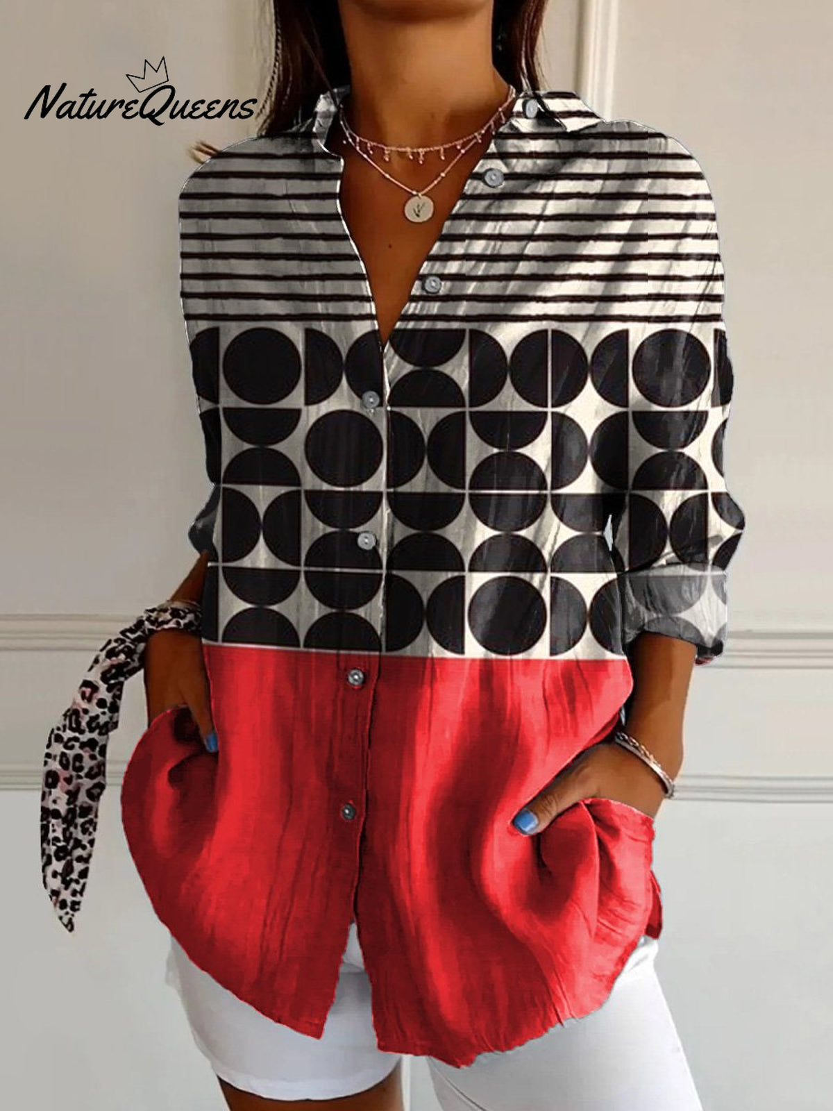Artistry Geometric Pattern Printed Women's Casual Cotton Shirt