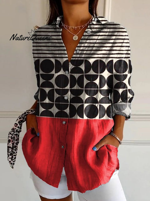 Artistry Geometric Pattern Printed Women's Casual Cotton Shirt