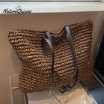 Beach Vacation Western Fashion Large Capacity Shoulder Tote Straw Bag Khaki / Onesize