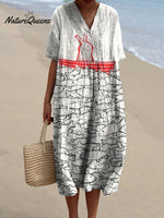 Women's Rabbits and Schools of Fish On A Boat Watercolor Splash Fluid Art Print Flowy Dress