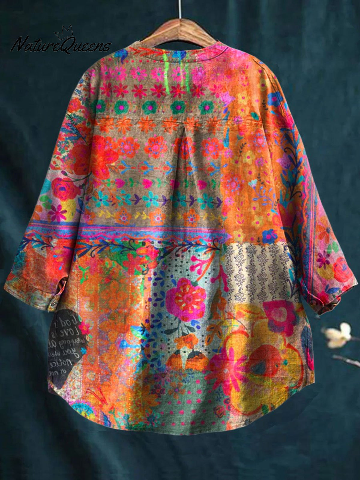 Women's Vintage Flower Art Print Casual Cotton And Linen Shirt