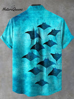 Vintage Manta Rays Art Print Casual 100% Cotton Shirt