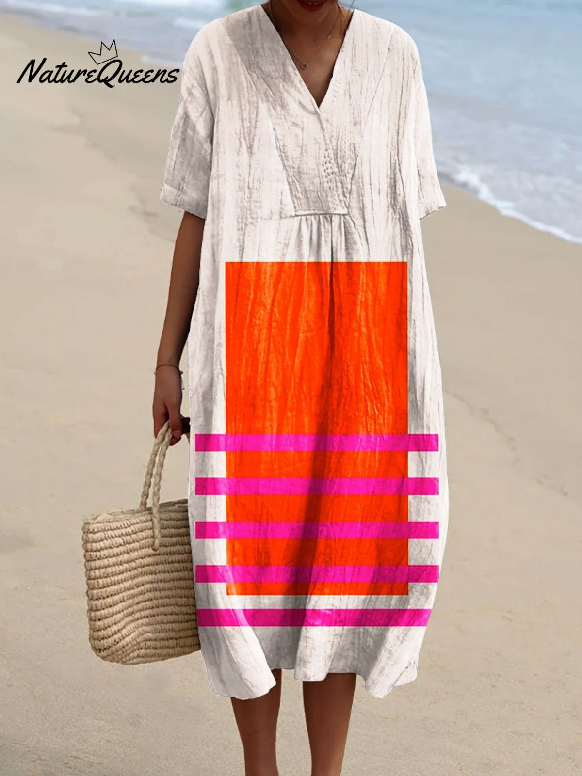 Women's Abstract Vibrant Bold Fun Colorful Geometric Stripes Art Print Flowy Dress