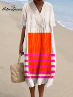 Women's Abstract Vibrant Bold Fun Colorful Geometric Stripes Art Print Flowy Dress