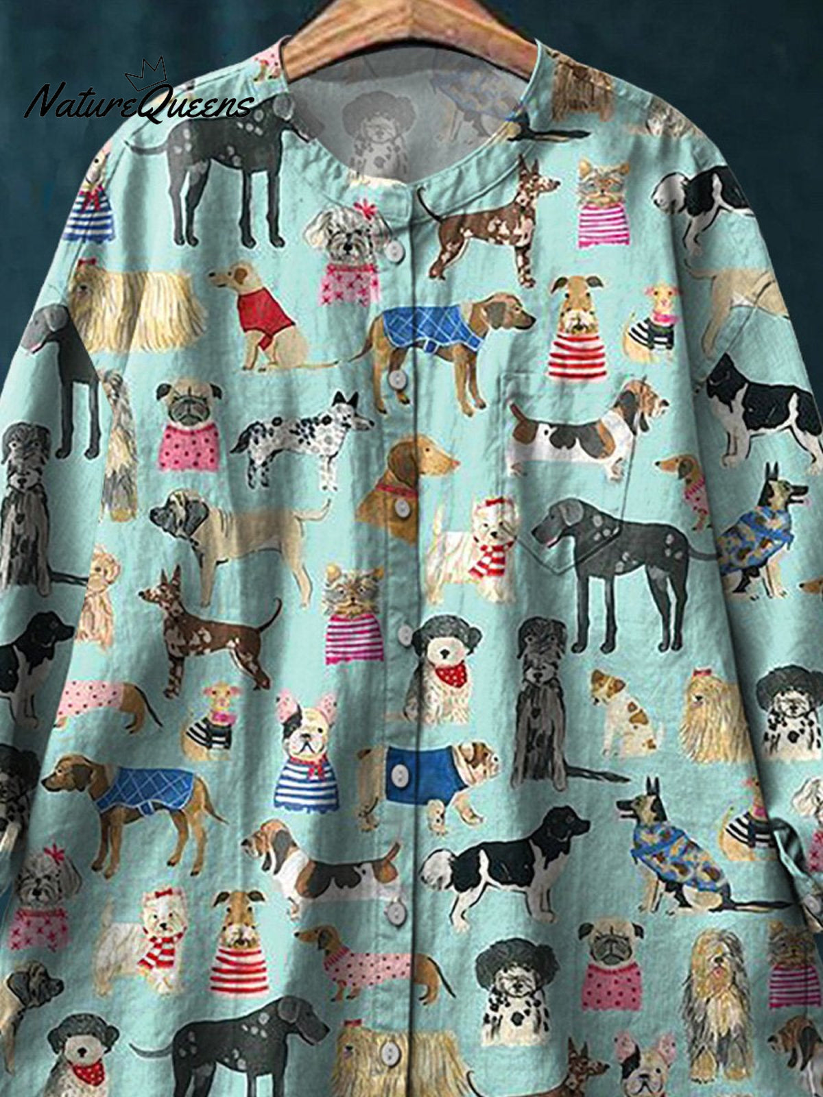 Lovely Puppy Dogs Pattern Printed Women's Casual Cotton And Linen Shirt